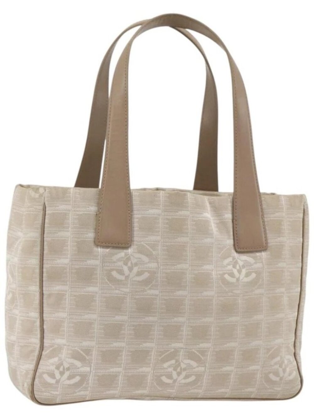 CHANEL New Travel Line Tote Bag Beige CC Auth 174068